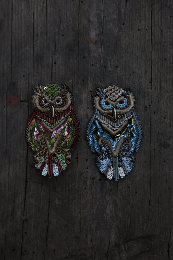 Hand-embroidered owl patches